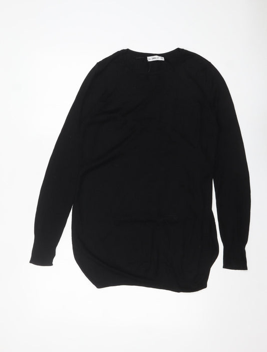 Zara Women Black Cotton Knit Long Sleeve Pullover Jumper Size 12