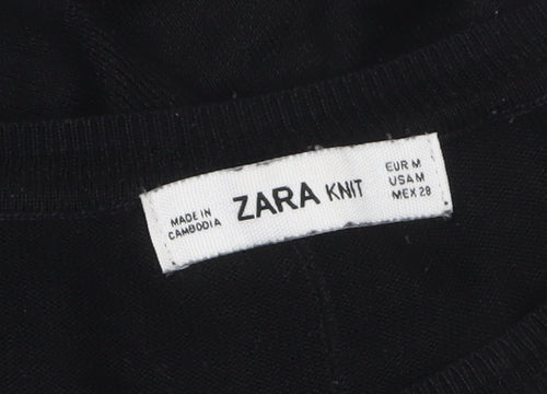 Zara Women Black Cotton Knit Long Sleeve Pullover Jumper Size 12
