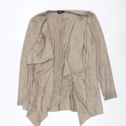 Klass Women's Beige Suede Look Studded Open Jacket Size M