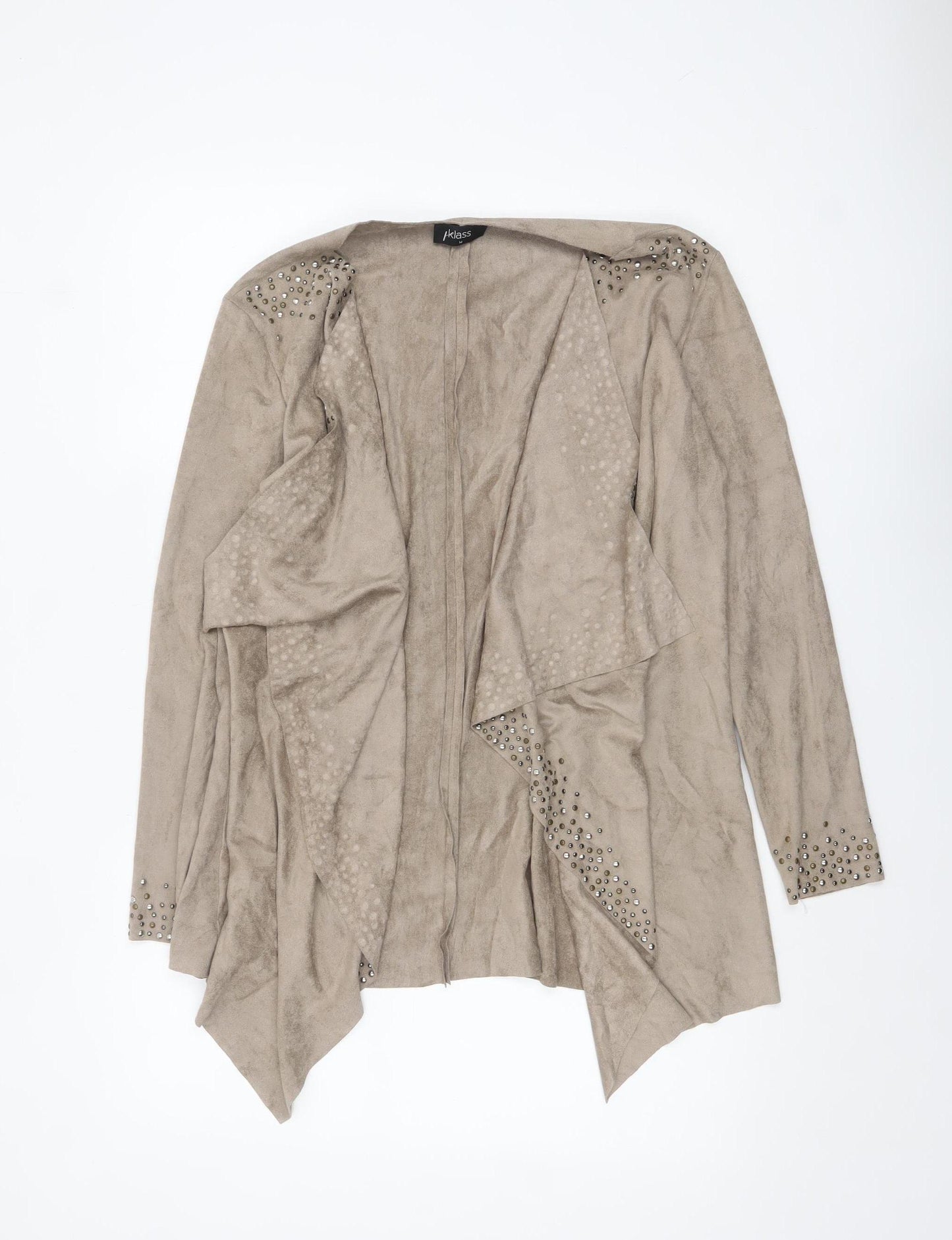 Klass Women's Beige Suede Look Studded Open Jacket Size M