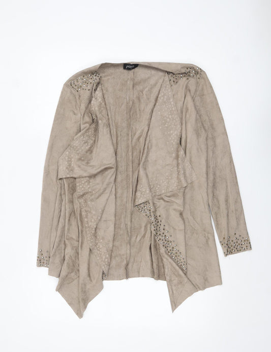 Klass Women's Beige Suede Look Studded Open Jacket Size M