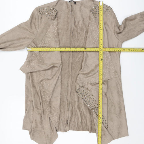 Klass Women's Beige Suede Look Studded Open Jacket Size M