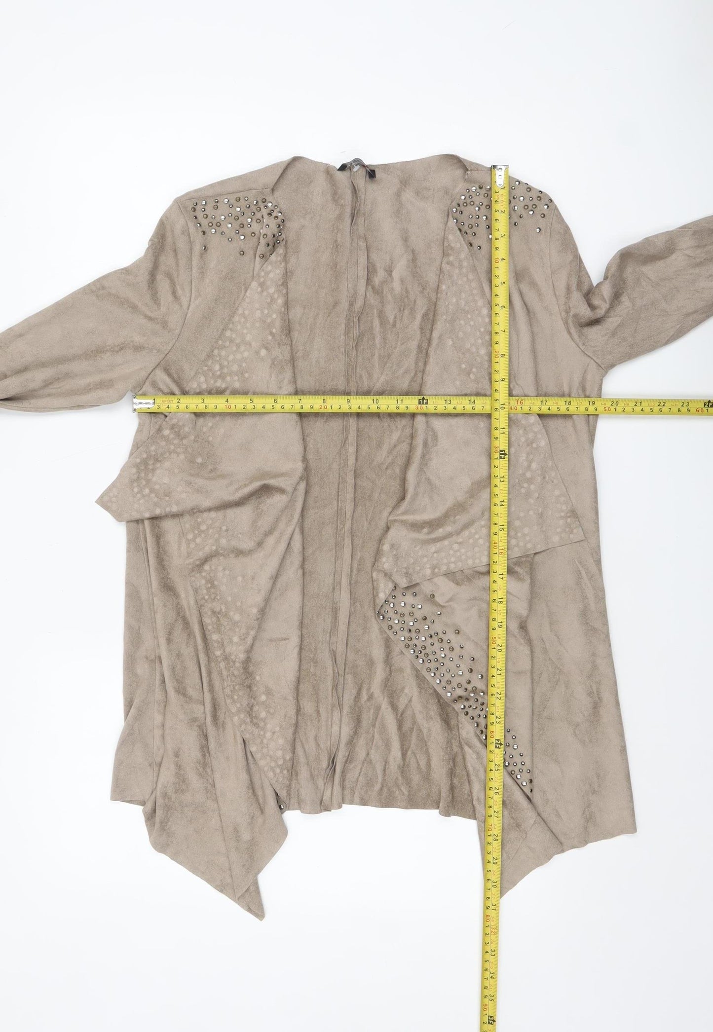 Klass Women's Beige Suede Look Studded Open Jacket Size M