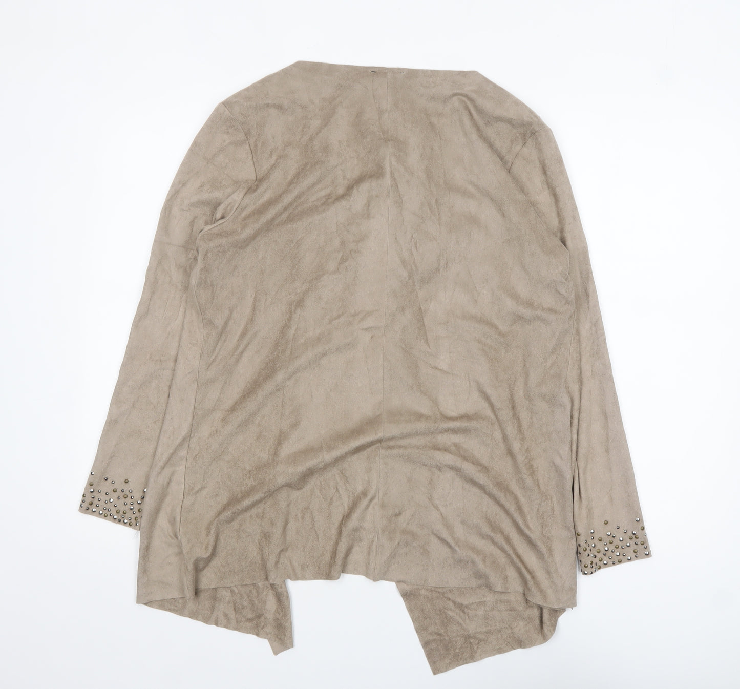 Klass Women's Beige Suede Look Studded Open Jacket Size M