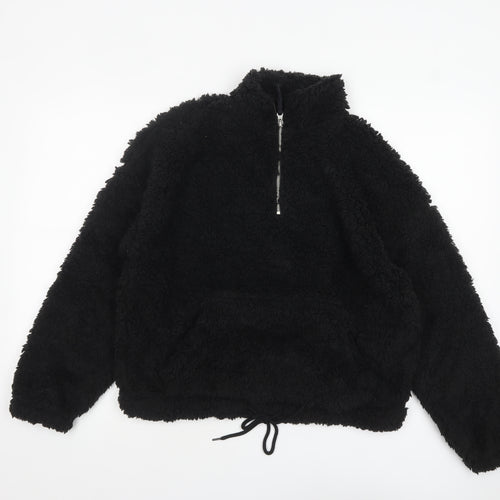 New Look Women Black Fleece 1/2 Zip Pullover Hoodie Size M
