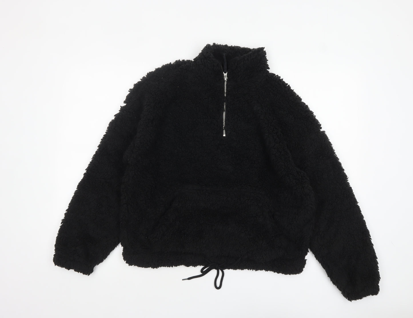 New Look Women Black Fleece 1/2 Zip Pullover Hoodie Size M