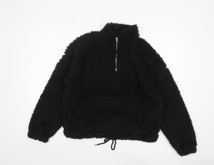 New Look Women Black Fleece 1/2 Zip Pullover Hoodie Size M