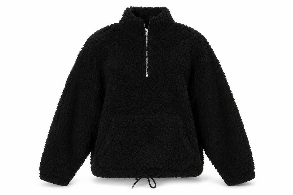 Front view of New Look Women Black Fleece 1/2 Zip Pullover Hoodie, size M