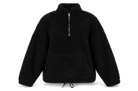Front view of New Look Women Black Fleece 1/2 Zip Pullover Hoodie, size M