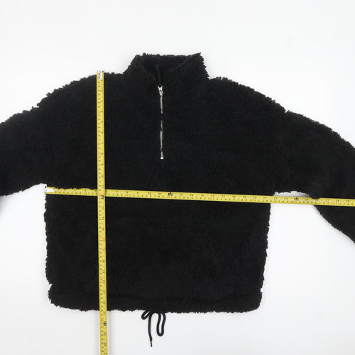 New Look Women Black Fleece 1/2 Zip Pullover Hoodie Size M