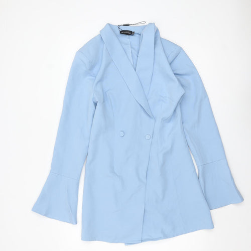 PrettyLittleThing Women Blue Blazer Jacket UK 12 Long Sleeve Double-Breasted