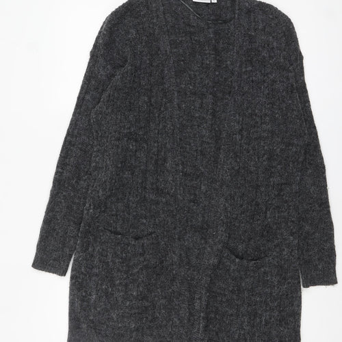 Fransa Women Grey Long Sleeve Open Front Knit Cardigan L
