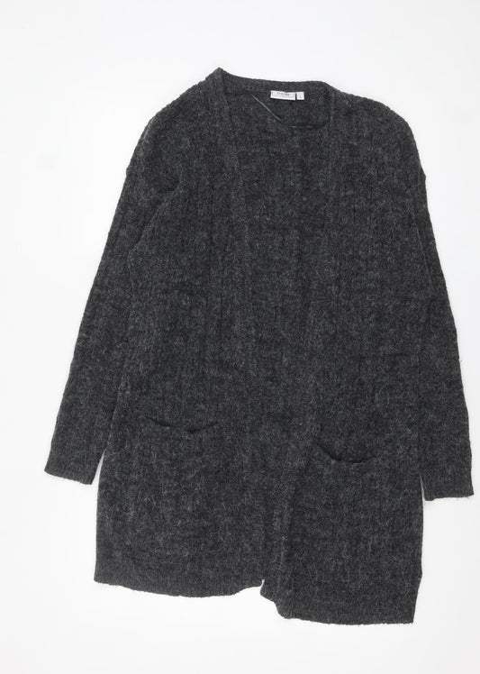 Fransa Women Grey Long Sleeve Open Front Knit Cardigan L