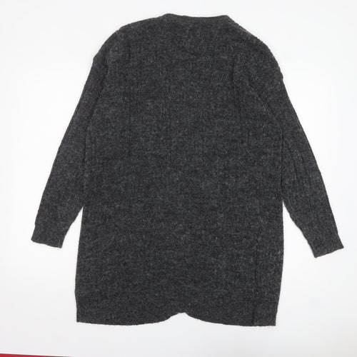 Fransa Women Grey Long Sleeve Open Front Knit Cardigan L