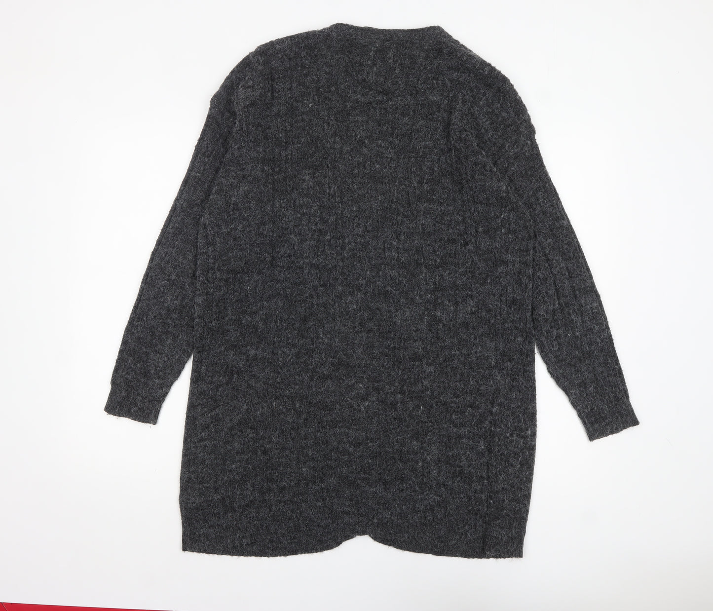 Fransa Women Grey Long Sleeve Open Front Knit Cardigan L