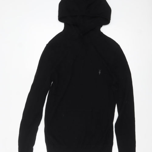 AllSaints Men’s Black Merino Wool Hooded Pullover Jumper Medium