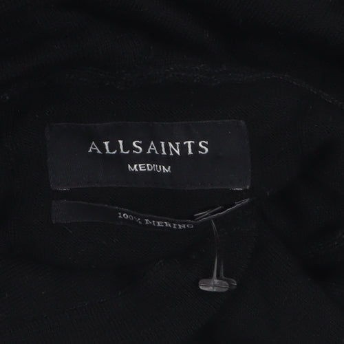 AllSaints Men’s Black Merino Wool Hooded Pullover Jumper Medium