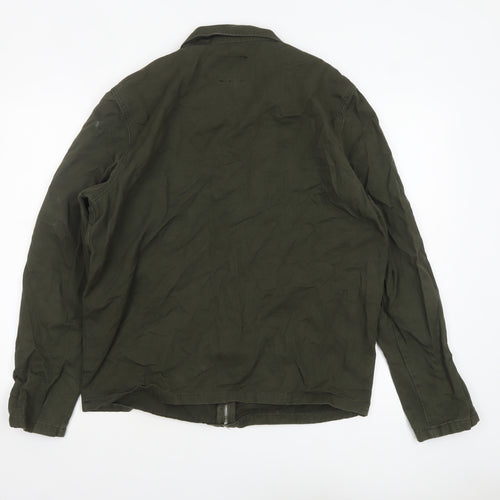 boohooMAN Men's Green Cotton Military Jacket L Regular Zip Pockets