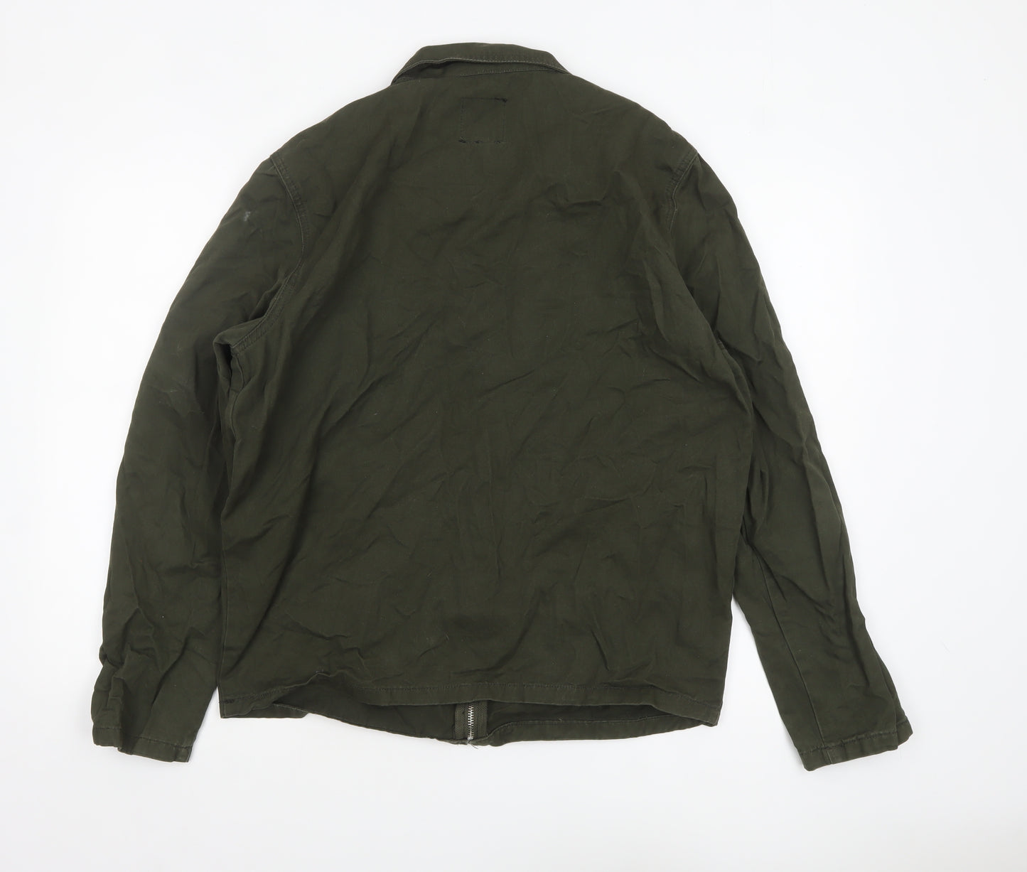 boohooMAN Men's Green Cotton Military Jacket L Regular Zip Pockets