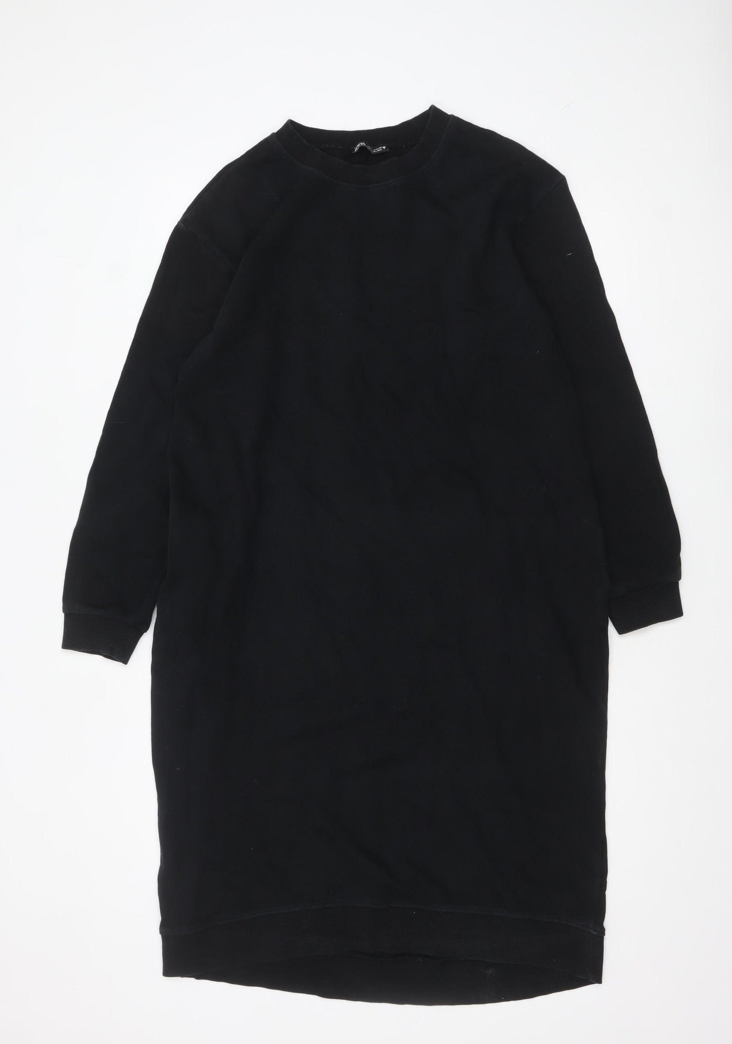 Zara Women Black Size 12 Long Sleeve Cotton T-Shirt Dress