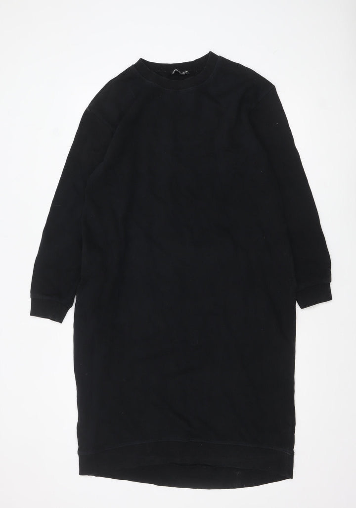 Zara Women Black Size 12 Long Sleeve Cotton T-Shirt Dress
