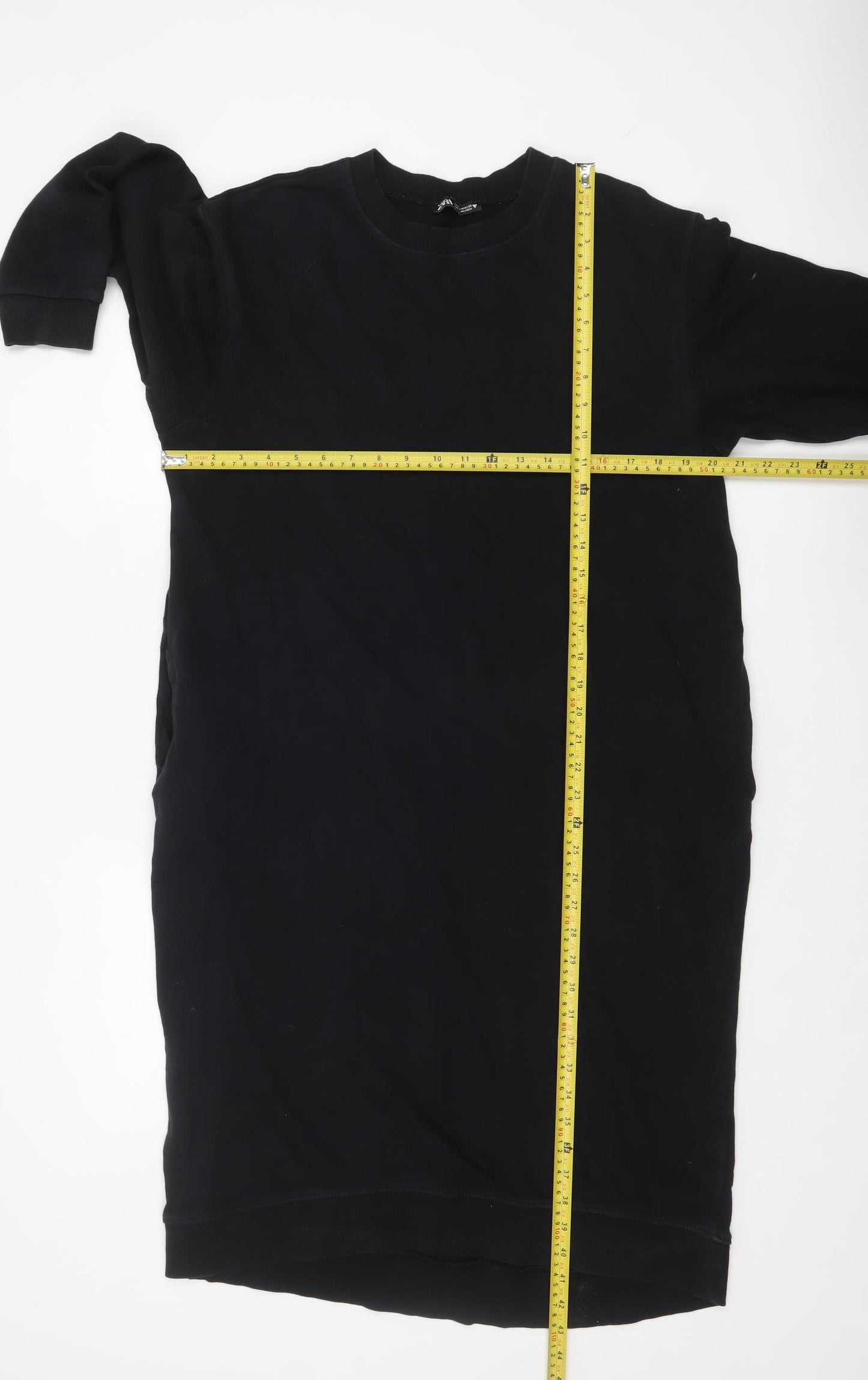 Zara Women Black Size 12 Long Sleeve Cotton T-Shirt Dress
