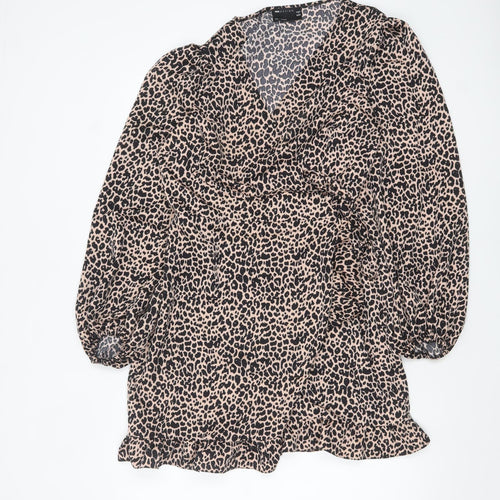 ASOS DESIGN Women’s Beige Leopard Print Wrap Dress Size 16