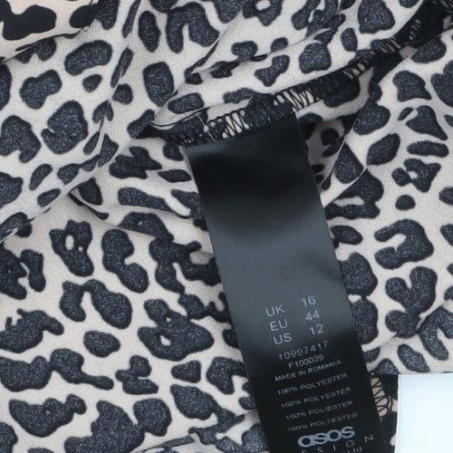 ASOS DESIGN Women’s Beige Leopard Print Wrap Dress Size 16