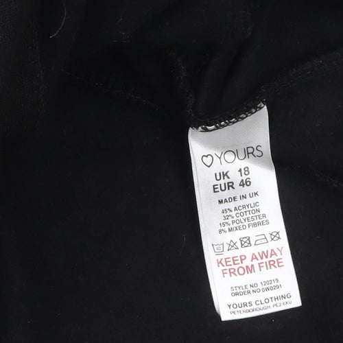 Yours Clothing Womens Black Plus Size 18 Mid-Length Overcoat