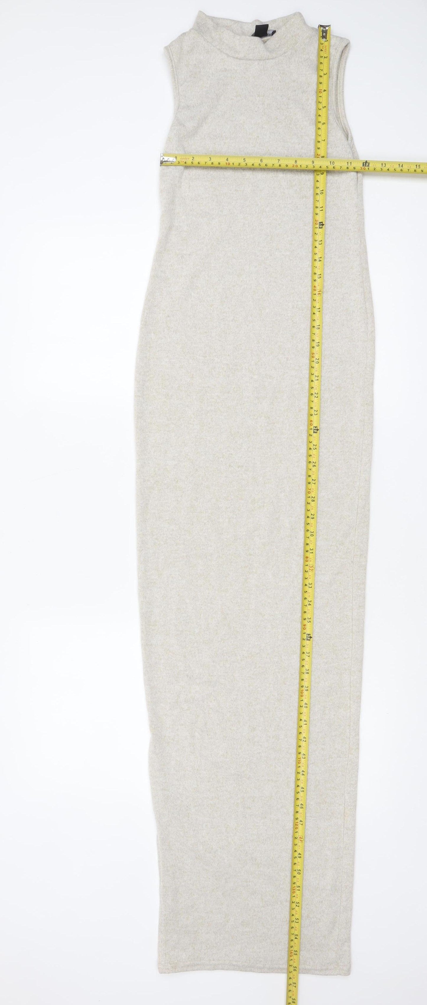 PrettyLittleThing Women Beige Size 8 Long Bodycon Knit Dress