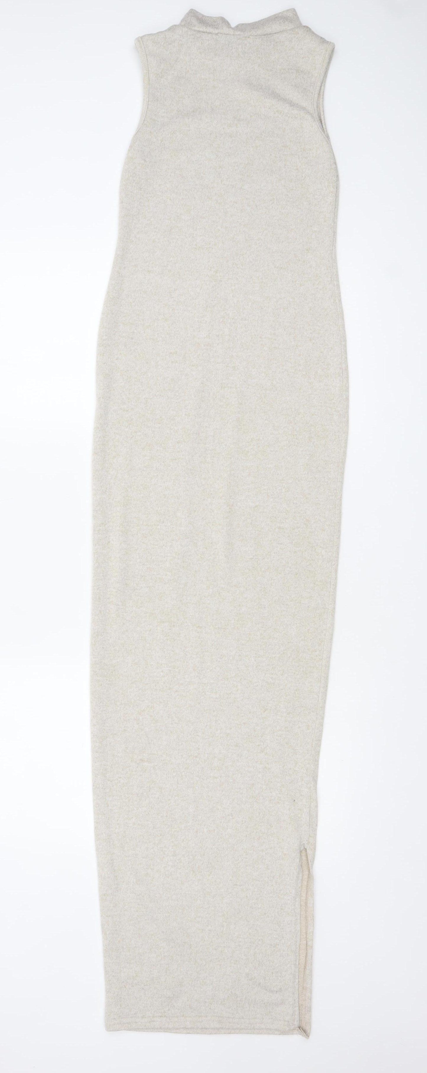 PrettyLittleThing Women Beige Size 8 Long Bodycon Knit Dress
