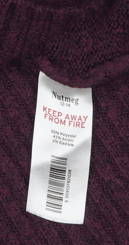 Nutmeg Women’s Purple Knit Jumper Dress Size 12-14 Long Sleeve