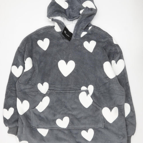 Dreamscene Women Grey Heart Fleece Hooded Robe OHS One Size