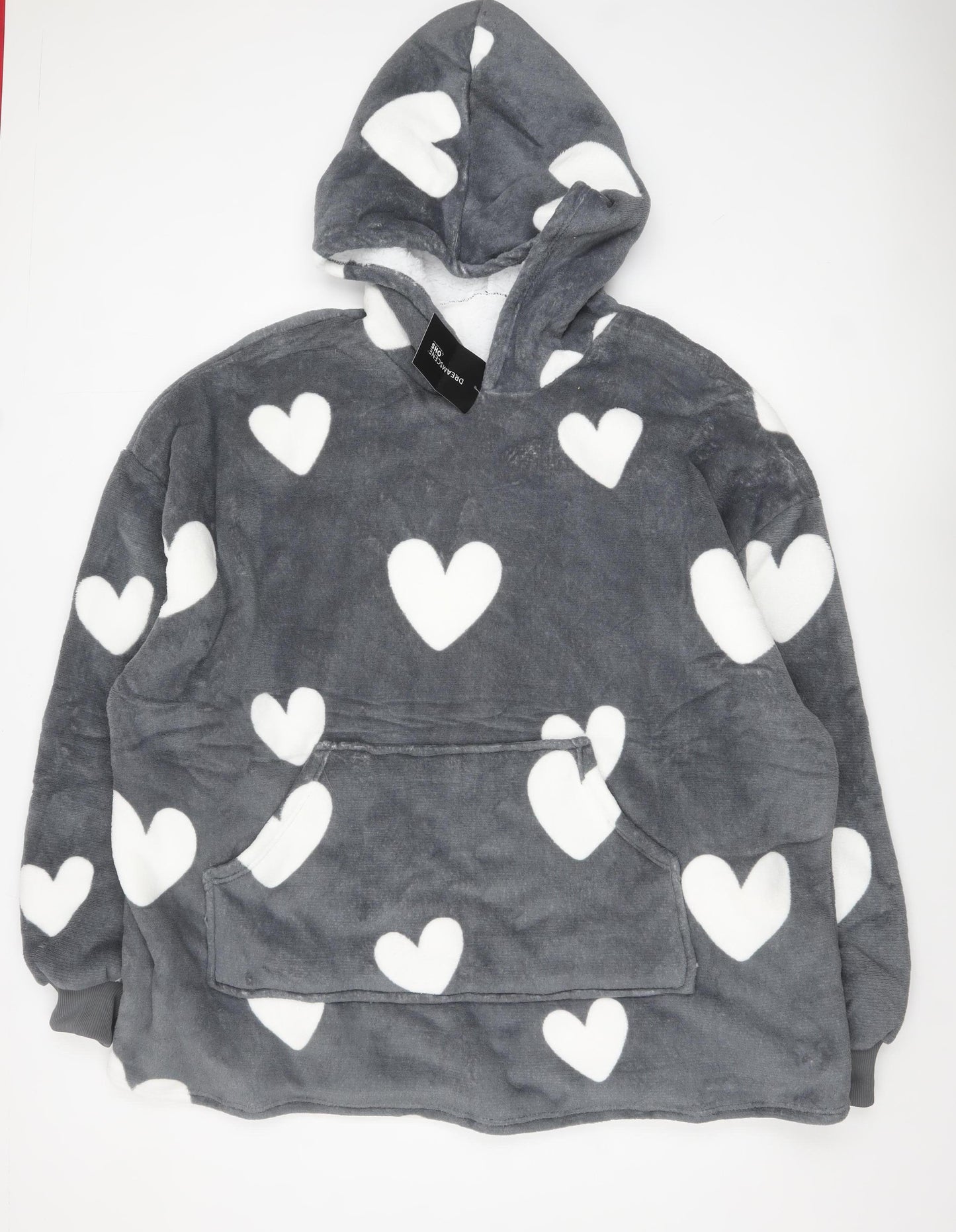 Dreamscene Women Grey Heart Fleece Hooded Robe OHS One Size