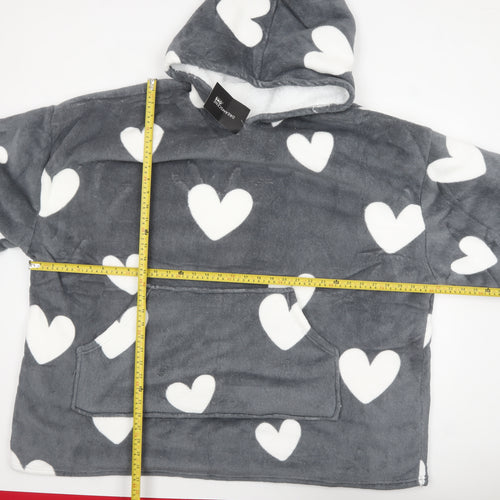 Dreamscene Women Grey Heart Fleece Hooded Robe OHS One Size