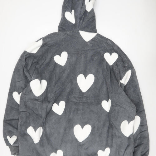 Dreamscene Women Grey Heart Fleece Hooded Robe OHS One Size
