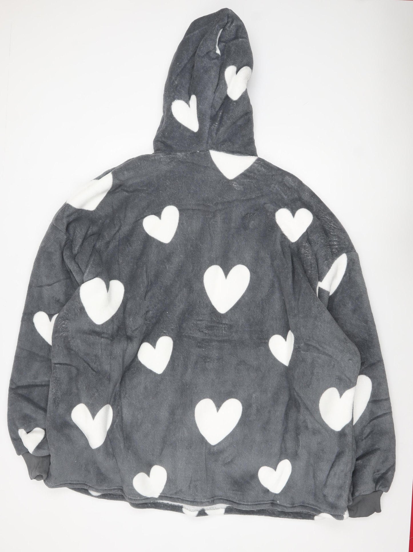 Dreamscene Women Grey Heart Fleece Hooded Robe OHS One Size