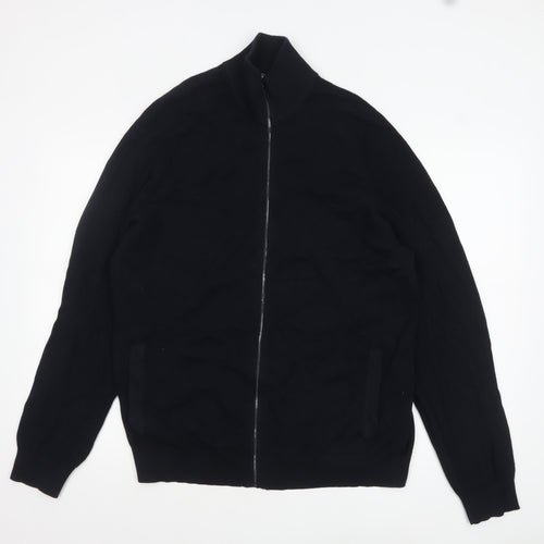 Marks and Spencer Men's Black XL Full Zip Cotton Modal Jumper