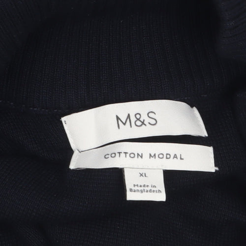 Marks and Spencer Men's Black XL Full Zip Cotton Modal Jumper