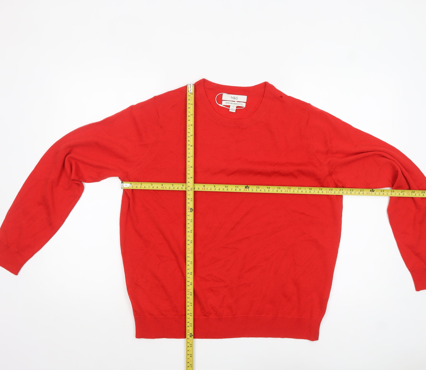 Marks and Spencer Women’s Red Merino Wool Crew Neck Jumper Size 16