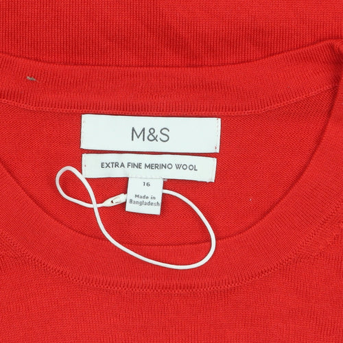 Marks and Spencer Women’s Red Merino Wool Crew Neck Jumper Size 16