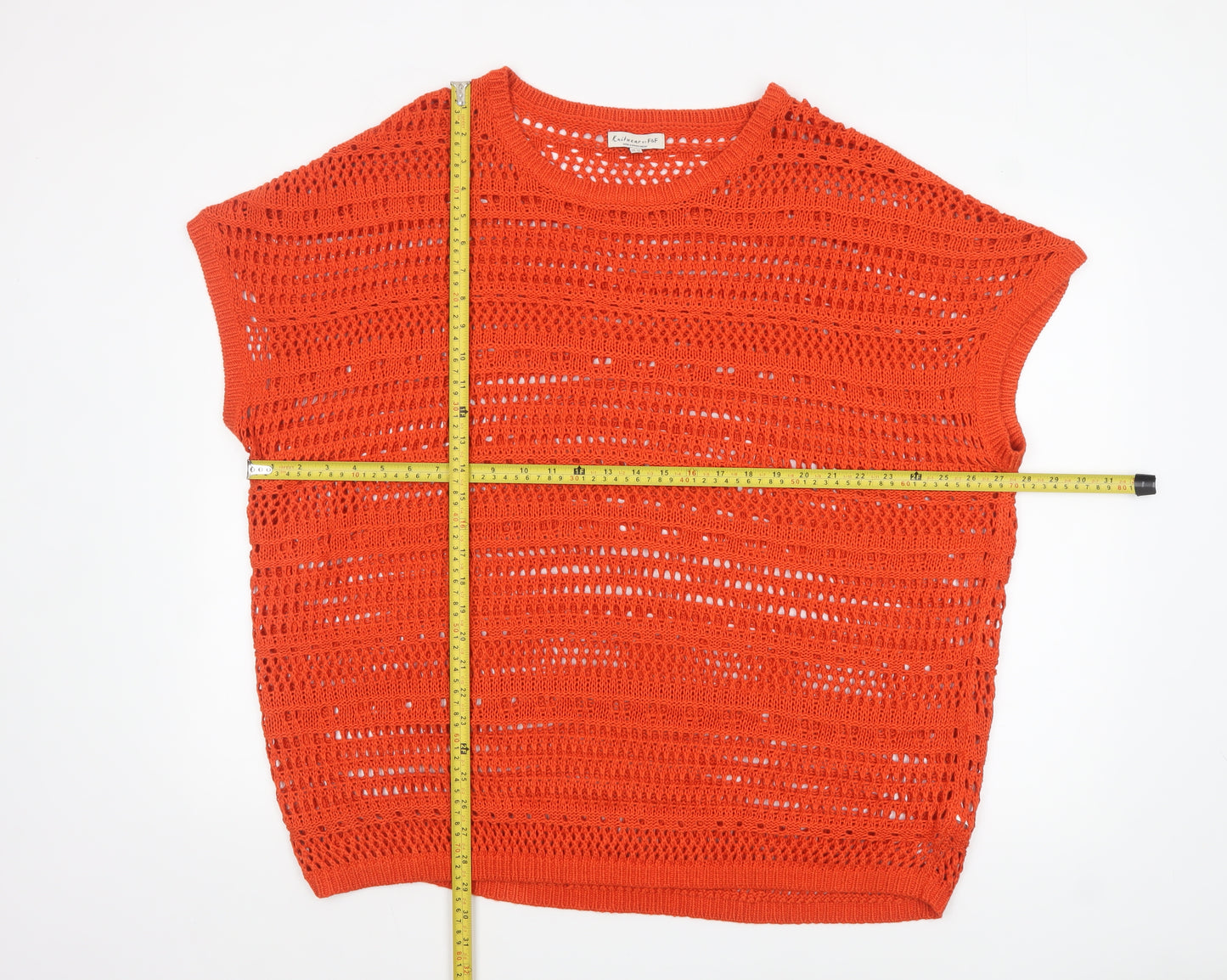 F&F Women Orange Open Knit Sleeveless Cotton Jumper Size 22