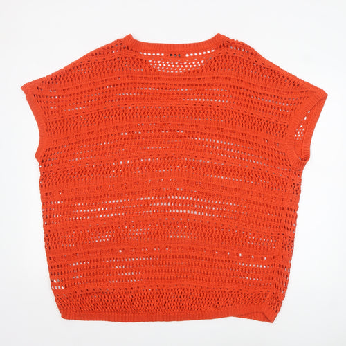 F&F Women Orange Open Knit Sleeveless Cotton Jumper Size 22