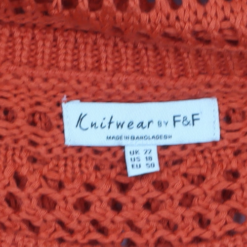 F&F Women Orange Open Knit Sleeveless Cotton Jumper Size 22
