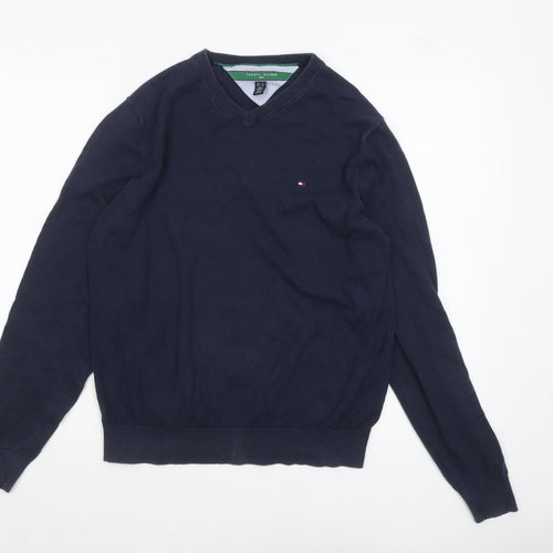 Tommy Hilfiger Men’s Blue Cotton V-Neck Golf Jumper Size M