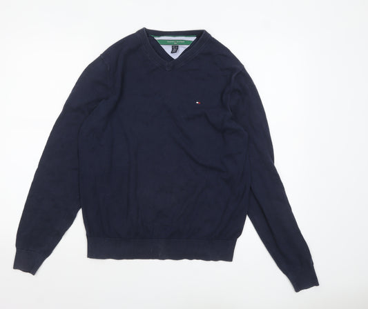 Tommy Hilfiger Men’s Blue Cotton V-Neck Golf Jumper Size M