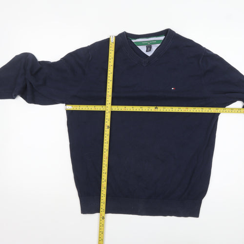 Tommy Hilfiger Men’s Blue Cotton V-Neck Golf Jumper Size M