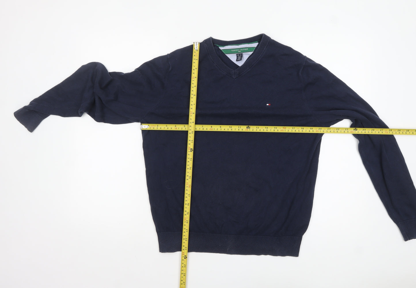 Tommy Hilfiger Men’s Blue Cotton V-Neck Golf Jumper Size M