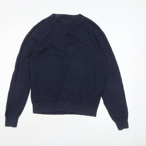 Tommy Hilfiger Men’s Blue Cotton V-Neck Golf Jumper Size M