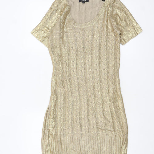 Aftershock London Women’s Gold Knit Jumper Dress XL